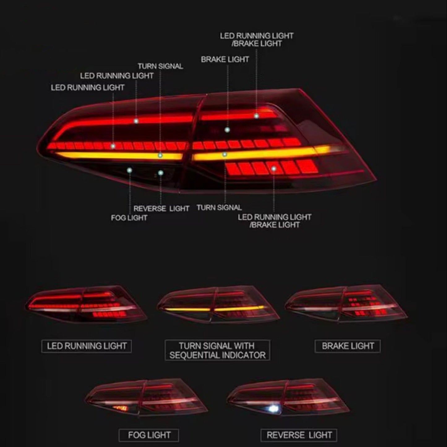 Feux arrière FULL LED clignotant dynamique Golf 7 MK7 - 7,5 MK7,5 2013-2020